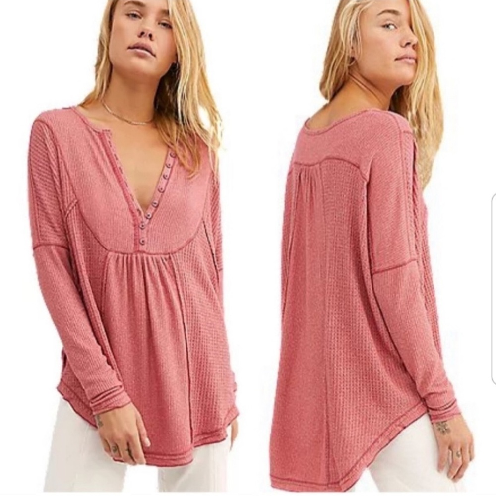 New Free People Oversized Leo Henley Top in Rose Size XS